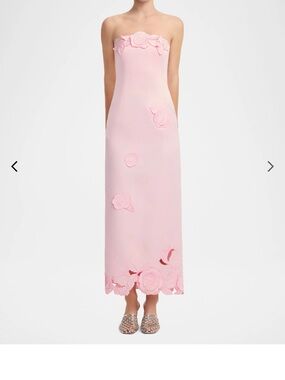 Leo Lin Strapless Pink Floral-Appliqué Column Gown